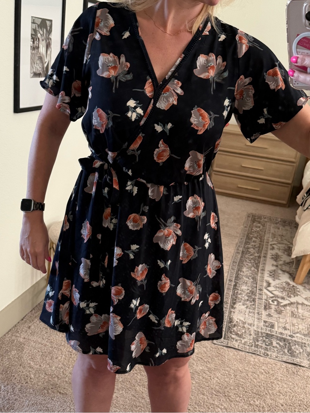 Sienna Sky Navy Floral Tie-Waist Wrap Dress